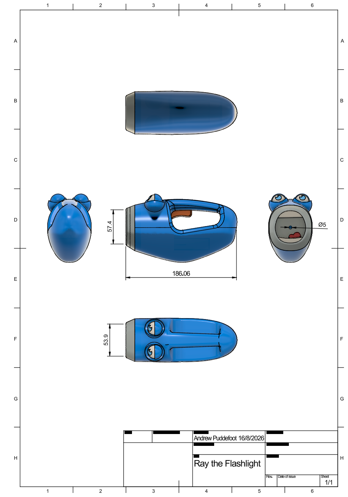 Ray the Flashlight - technical drawing